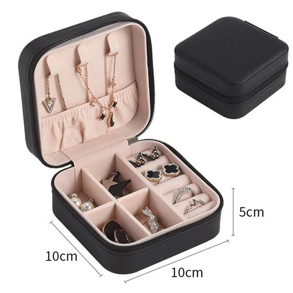 Premium Black Travel Jewelry Organizer - Compact Storage for Rings, Earrings & Necklaces
